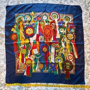 RARE COLLECTOR'S PIECE: Vintage Gucci "Equestrian Award Ribbons" Silk Scarf